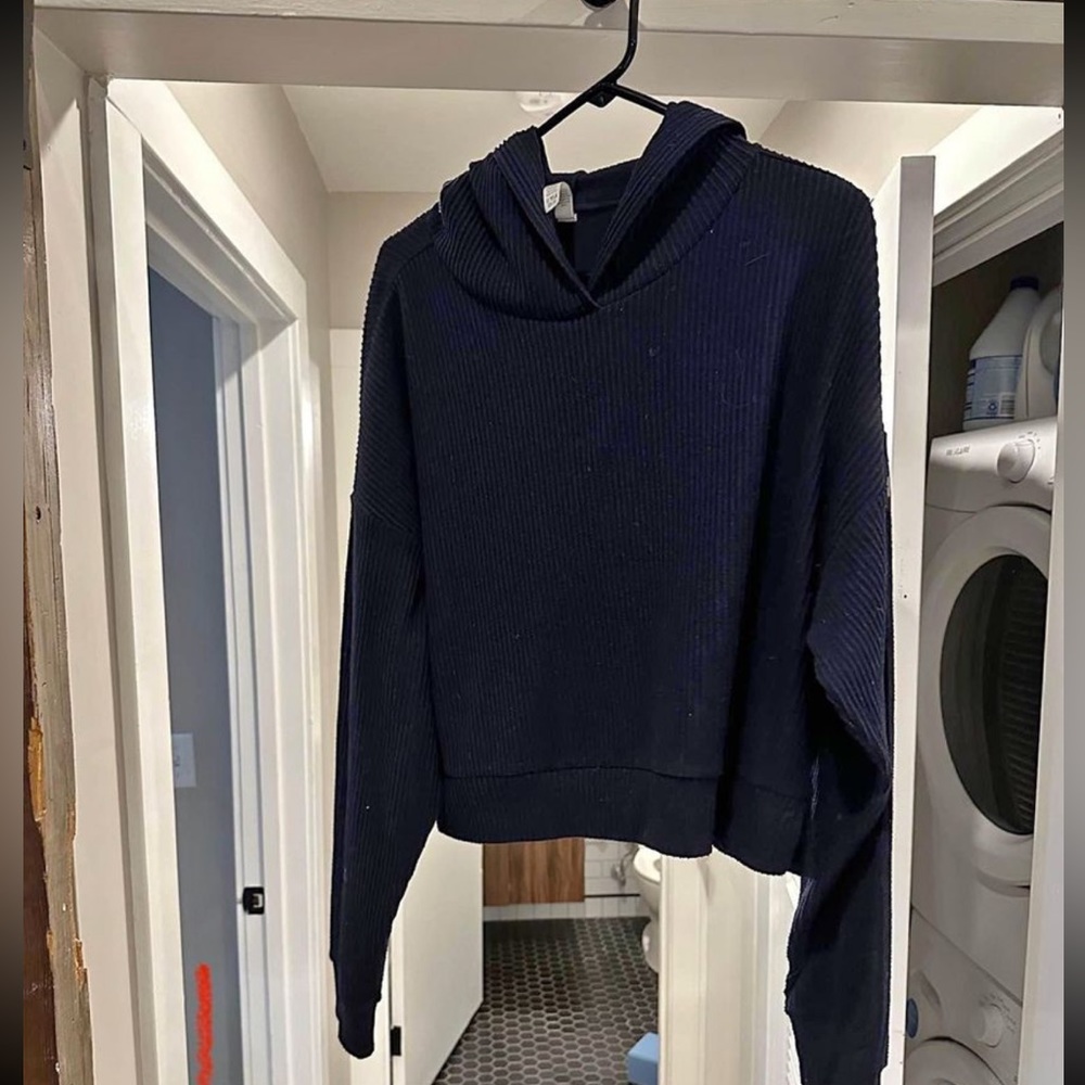 ALO Yoga Navy Blue Ribbed Hoodie